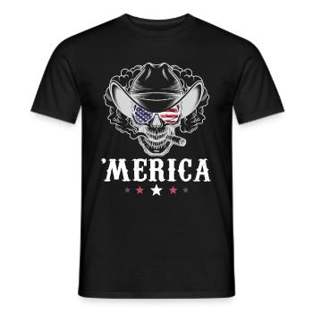 Smoking Skull Cowboy Merica 4th of July American F - Men's T-Shirt - black - Front - AI Model Male 178 light (178cm)