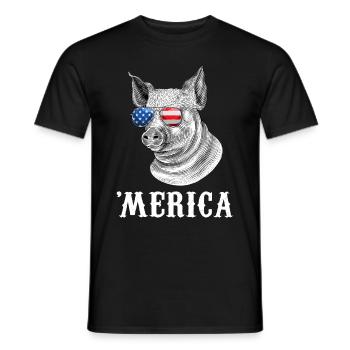 Pig Merica 4th of July Farmer American Flag USA - Men's T-Shirt - black - Front - AI Model Male 178 light (178cm)