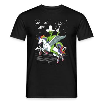 Alien reitet Einhorn Unheimlich - Männer T-Shirt - Schwarz - Vorne - AI Model Male 178 light (178cm)