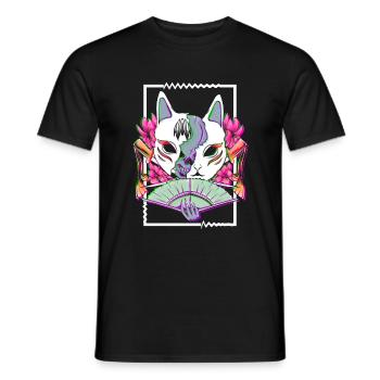 Japanese Glitch Samurai Geisha Mask Goth - Men's T-Shirt - black - Front - AI Model Male 178 light (178cm)