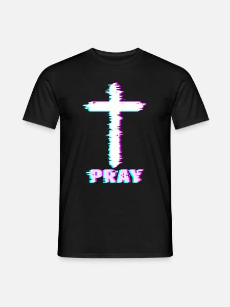 Jesus Glitch Beten Ästhetisch Vaporwave Christlich - Männer T-Shirt - Schwarz