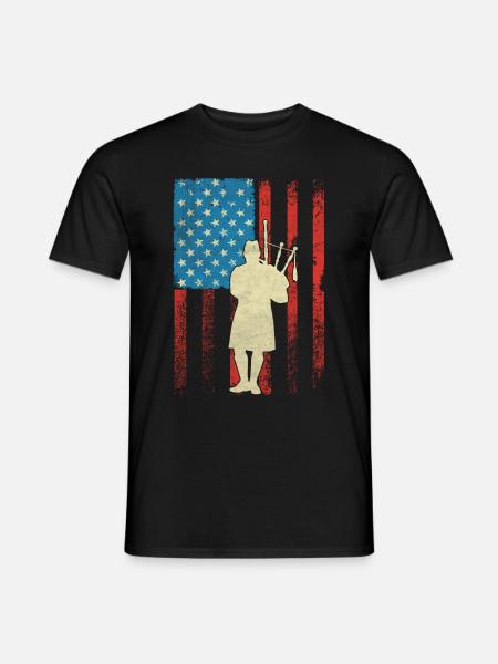 Patriotic Bagpiper American Flagg - Men's T-Shirt - black