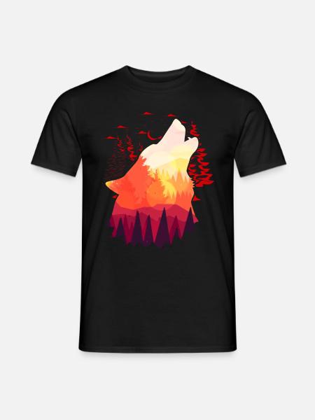 Howling Wolf Sunset Nature Moon - Men's T-Shirt - black