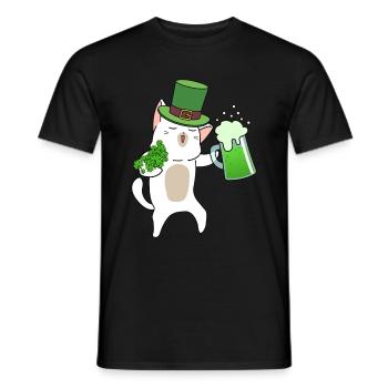 Biertrinkende Katze Kleeblatt St. Patrick's Day - Männer T-Shirt - Schwarz - Vorne - AI Model Male 178 light (178cm)