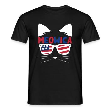 Meows America USA Patriotic Cat July 4 - Men's T-Shirt - black - Front - AI Model Male 178 light (178cm)