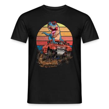 Retro Monster Truck Trex Dirt Race Dinosaur - Men's T-Shirt - black - Front - AI Model Male 178 light (178cm)