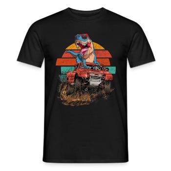 Retro Trex Monster Truck Dirt Race Dinosaur - Men's T-Shirt - black - Front - AI Model Male 178 light (178cm)