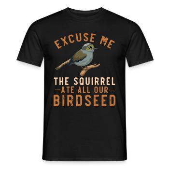 Bird Feeding Joke Garden Squirrel Problem - Men's T-Shirt - black - Front - AI Model Male 178 light (178cm)