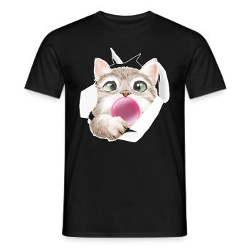 Chat Gomme à mâcher Mignon Félin - T-shirt homme - noir - Devant - AI Model Male 178 light (178cm)