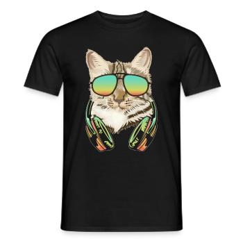 DJ Katze Kopfhörer Kätzchen Musikproduzent - Männer T-Shirt - Schwarz - Vorne - AI Model Male 178 light (178cm)