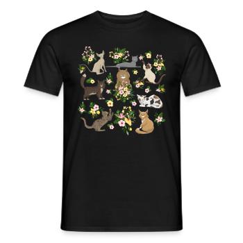 Chats Ludiques Fleurs Mignons Félins - T-shirt homme - noir - Devant - AI Model Male 178 light (178cm)