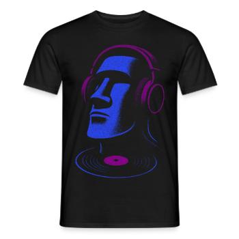 Moai DJ mit Kopfhörern Vinyl Schallplatte DJ Grooves - Männer T-Shirt - Schwarz - Vorne - AI Model Male 178 light (178cm)