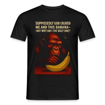 Lustiges Affen- und Bananendesign - Gottes Schöpfung Ironie - Männer T-Shirt - Schwarz - Vorne - AI Model Male 178 light (178cm)