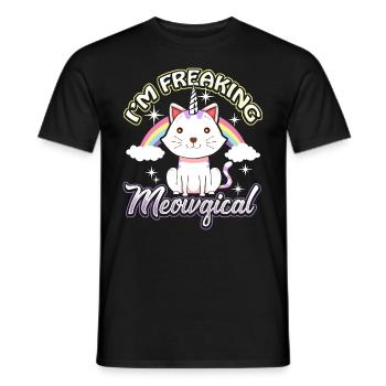 Katze Einhorn Unicorn Regenbogen Geschenk - Männer T-Shirt - Schwarz - Vorne - AI Model Male 178 light (178cm)