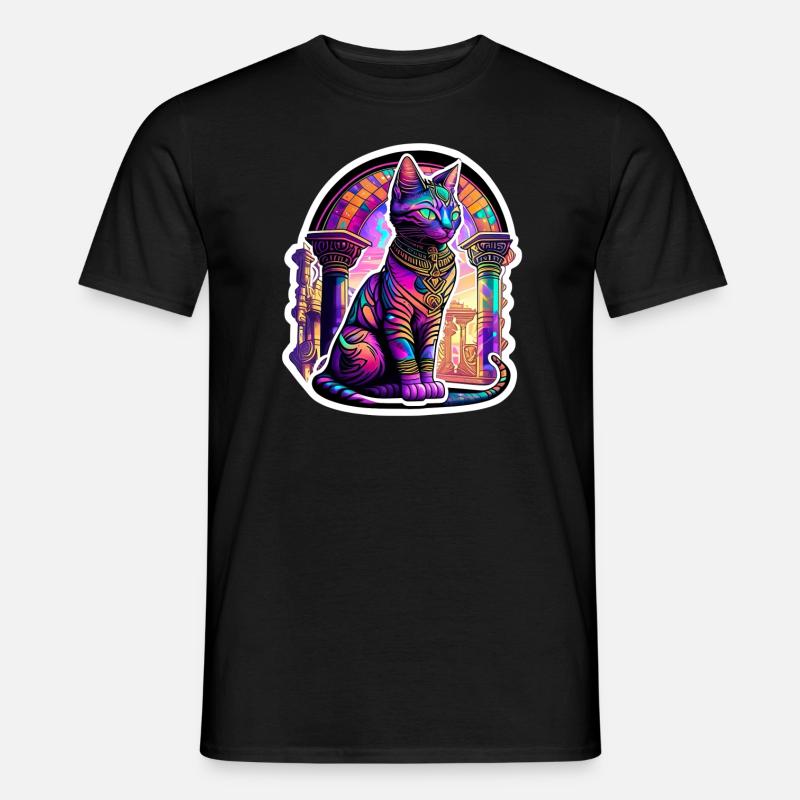 Egypt Cat Psychedelic - Männer T-Shirt - Schwarz