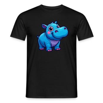 Süßes Blaues Cartoon Nilpferd Lächelt - Männer T-Shirt - Schwarz - Vorne - AI Model Male 178 light (178cm)
