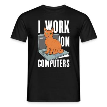 Arbeiten mit Computern und Katzen Englisch - Männer T-Shirt - Schwarz - Vorne - AI Model Male 178 light (178cm)