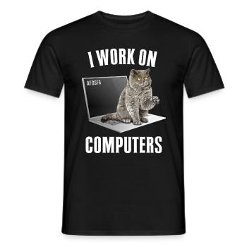 Arbeiten mit Computern und Katzen Englisch - Männer T-Shirt - Schwarz - Vorne - AI Model Male 178 light (178cm)