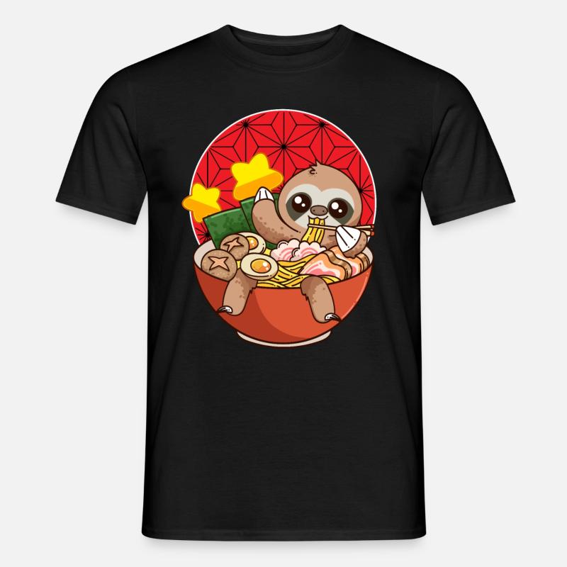 Kawaii pigro che mangia Ramen Giappone - T-shirt uomo - nero