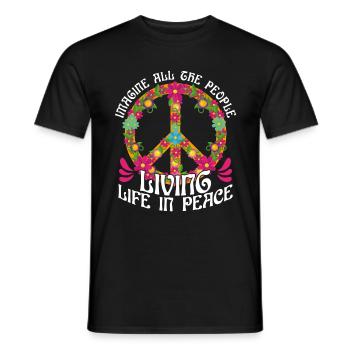 Symbol of World Peace Flowers Imagine - Men's T-Shirt - black - Front - AI Model Male 178 light (178cm)