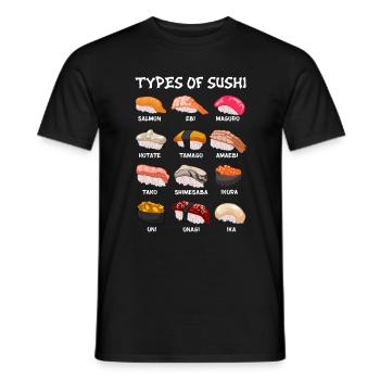 Types de sushis Cuisine orientale japonaise - T-shirt homme - noir - Devant - AI Model Male 178 light (178cm)