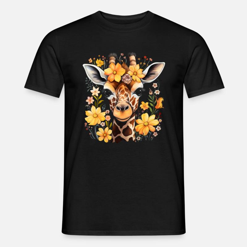 Giraffe Blumen Tier Geschenk - Männer T-Shirt - Schwarz