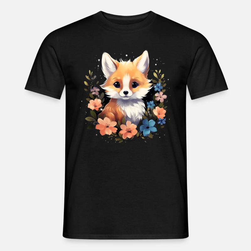 Fuchs Blumen - Männer T-Shirt - Schwarz