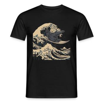 Loutre Surfeur De Vagues Japonais Drôle - T-shirt homme - noir - Devant - AI Model Male 178 light (178cm)