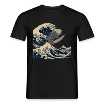Loutre Surfeur De Vagues Japonais Drôle - T-shirt homme - noir - Devant - AI Model Male 178 light (178cm)