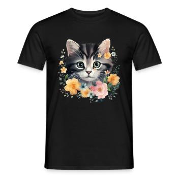 Chat Floral Vintage drôle cadeau - T-shirt homme - noir - Devant - AI Model Male 178 light (178cm)