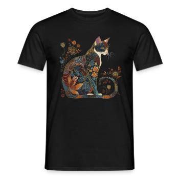 Cat Floral Pattern Funny Gift - Men's T-Shirt - black - Front - AI Model Male 178 light (178cm)