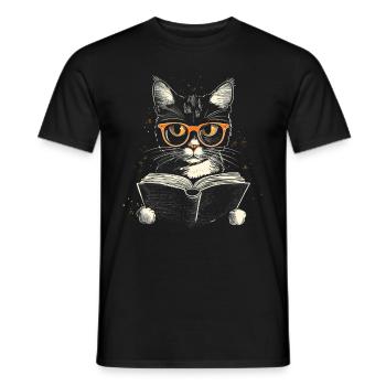 Katze Buch Lesen Lustiges Geschenk - Männer T-Shirt - Schwarz - Vorne - AI Model Male 178 light (178cm)