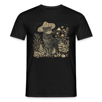 Katze Cottagecore Pilz Geschenk - Männer T-Shirt - Schwarz - Vorne - AI Model Male 178 light (178cm)