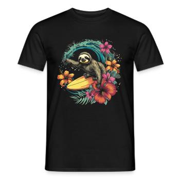 Surfer Faultier Geschenk Vintage Surfen - Männer T-Shirt - Schwarz - Vorne - AI Model Male 178 light (178cm)