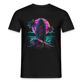 Surf Retro Wave Neon Surfer cadeau - T-shirt homme - noir - Devant - AI Model Male 178 light (178cm)