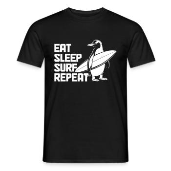 Eat Sleep Surf Repeat Pinguin Surfer - Männer T-Shirt - Schwarz - Vorne - AI Model Male 178 light (178cm)