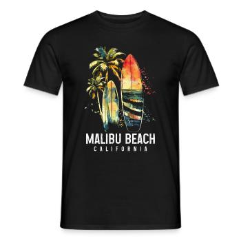 Malibu Beach, Californie, Surf, Surfeurs - T-shirt homme - noir - Devant - AI Model Male 178 light (178cm)