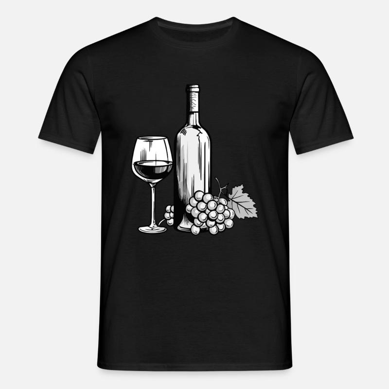 Weinglas Weinflasche - Männer T-Shirt - Schwarz