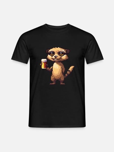 Erdmännchen Pixel Bier - Männer T-Shirt - Schwarz