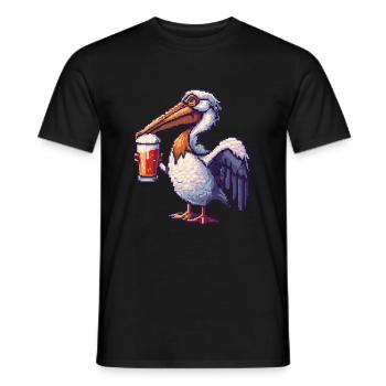 Pelican Bird Pixel Beer - Men's T-Shirt - black - Front - AI Model Male 178 light (178cm)