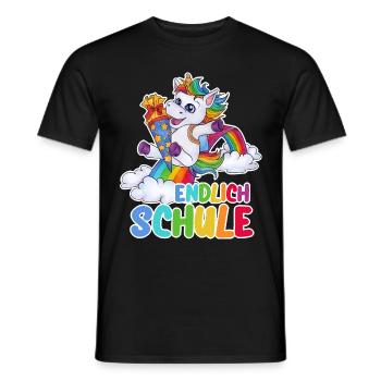 "Endlich Schule!" Einhorn Schulkind mit Zuckertüte - Männer T-Shirt - Schwarz - Vorne - AI Model Male 178 light (178cm)