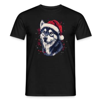 Husky Dog mit Weihnachtsmütze - Männer T-Shirt - Schwarz - Vorne - AI Model Male 178 light (178cm)