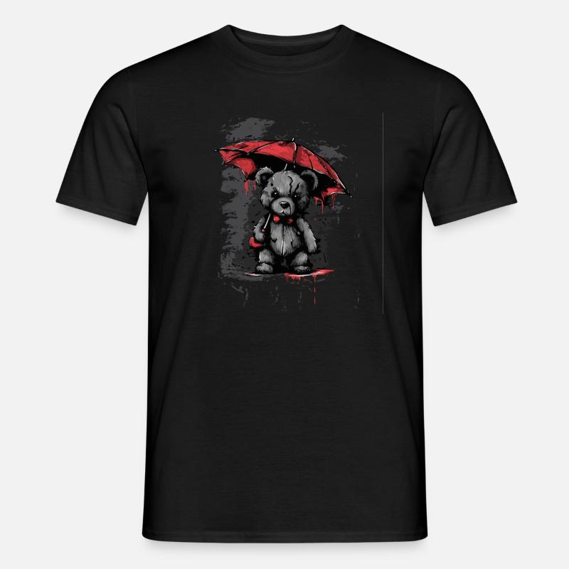 Niedlicher Teddybär mit Regenschirm - Männer T-Shirt - Schwarz