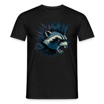 Angry Raccoon Punk - Men's T-Shirt - black - Front - AI Model Male 178 light (178cm)