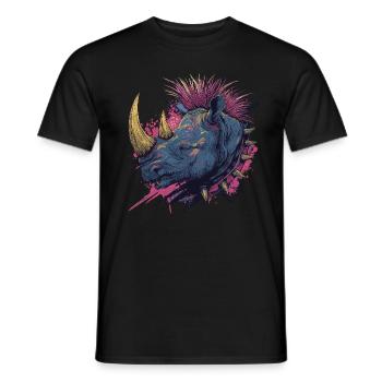 Fantasy Punkrock Rhino - Men's T-Shirt - black - Front - AI Model Male 178 light (178cm)