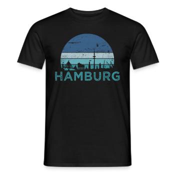 Hanseatic City of Hamburg Skyline Hamburg Port Retro - Men's T-Shirt - black - Front - AI Model Male 178 light (178cm)