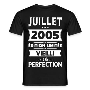 Anniversaire 20 ans - Juillet 2005 Perfection - T-shirt homme - noir - Devant - AI Model Male 178 light (178cm)