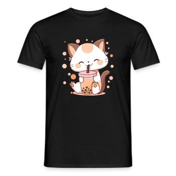 Thé à bulles Chat Neko boba - T-shirt homme - noir - Devant - AI Model Male 178 light (178cm)