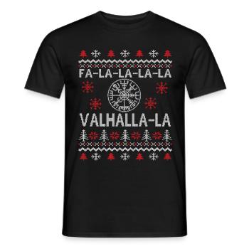 Ugly Christmas Sweater Vegisvisir Valhalla Vikings - Men's T-Shirt - black - Front - AI Model Male 178 light (178cm)