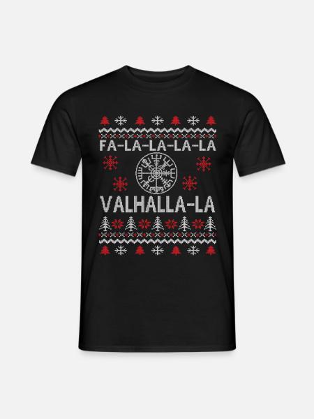 Ugly Christmas Sweater Vegisvisir Valhalla Vikings - Männer T-Shirt - Schwarz